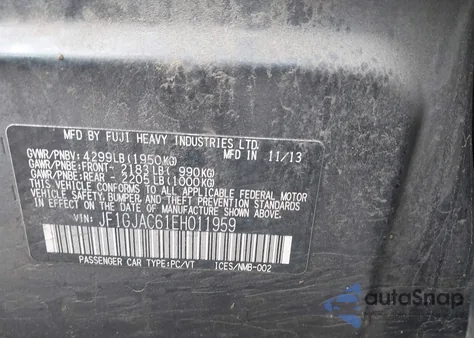 2014 Subaru Impreza 2.0I Premium from USA, damaged, VIN JF1GJAC61EH011959